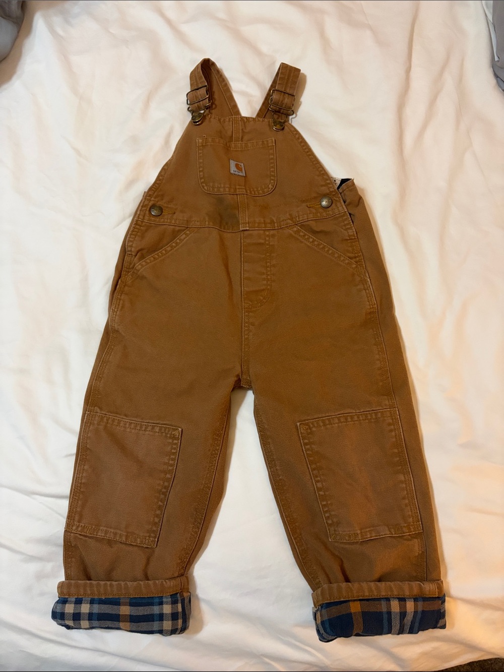 Carhartt toddler Tan flannel Lined Overalls